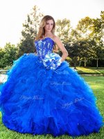 Royal Blue Sleeveless Beading and Ruffles Floor Length Quinceanera Gowns