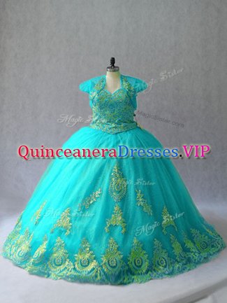 Noble Lace Up Quinceanera Dresses Aqua Blue for Sweet 16 and Quinceanera with Appliques