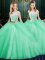 Scoop Sleeveless Floor Length Lace and Pick Ups Zipper Quinceanera Dresses with Apple Green