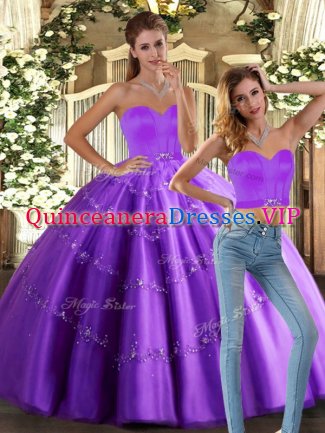 Eggplant Purple Sleeveless Tulle Lace Up Quinceanera Dresses for Sweet 16 and Quinceanera