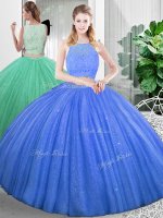 Lace and Ruching Military Ball Gowns Baby Blue Zipper Sleeveless Floor Length
