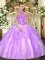 Best Selling Floor Length Lace Up Sweet 16 Quinceanera Dress Lilac for Military Ball and Sweet 16 and Quinceanera with Embroidery