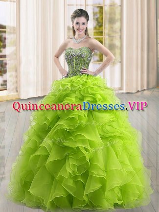 Top Selling Yellow Green Lace Up Sweetheart Beading and Ruffles Vestidos de Quinceanera Organza Sleeveless