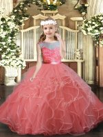 Hot Selling Watermelon Red Sleeveless Tulle Backless Pageant Dress Womens for Party and Wedding Party(SKU PAG1091-2BIZ)