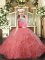 Hot Selling Watermelon Red Sleeveless Tulle Backless Pageant Dress Womens for Party and Wedding Party