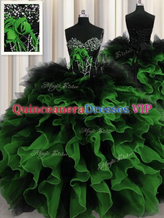 Multi-color Sleeveless Floor Length Beading and Ruffles Lace Up 15th Birthday Dress
