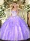 Designer Sleeveless Floor Length Beading and Ruffles Lace Up Quince Ball Gowns with Lavender