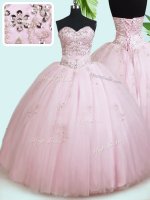 Baby Pink 15 Quinceanera Dress Military Ball and Sweet 16 and Quinceanera with Beading Sweetheart Sleeveless Lace Up(SKU PSSW0396BIZ)