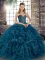 High Quality Teal Sleeveless Beading and Ruffles Floor Length Sweet 16 Dress