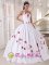 Fashionable Taffeta Embroidery White Quinceanera Dress Halter Top floor length Ball Gown In Wyandotte Michigan/MI