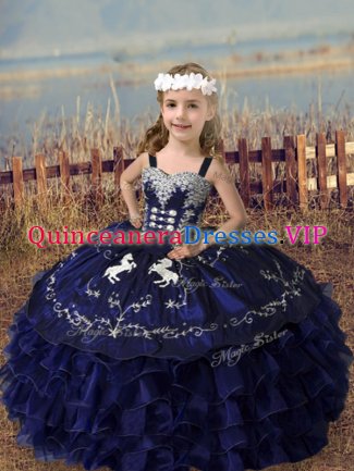 Purple Sleeveless Embroidery and Ruffled Layers Floor Length Pageant Dress Toddler