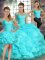 Aqua Blue Off The Shoulder Lace Up Beading and Ruffles Quinceanera Gowns Sleeveless