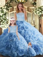 Amazing Baby Blue Zipper Sweet 16 Dress Lace Sleeveless Floor Length