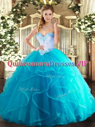 Hot Sale Tulle Sleeveless Floor Length Quinceanera Gowns and Beading and Ruffles