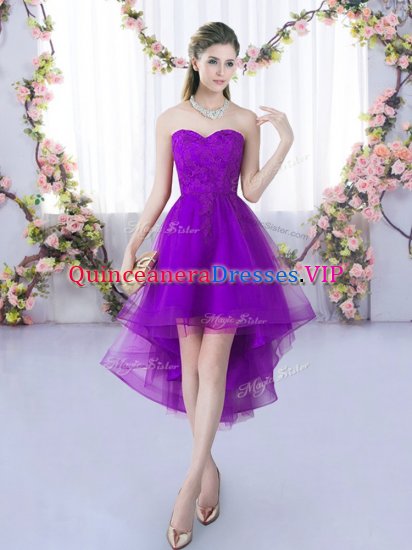 Modern High Low Eggplant Purple Damas Dress Tulle Sleeveless Lace - Click Image to Close