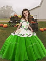 Glorious Straps Sleeveless Pageant Gowns For Girls Floor Length Embroidery Green Organza(SKU PAG1265-4BIZ)
