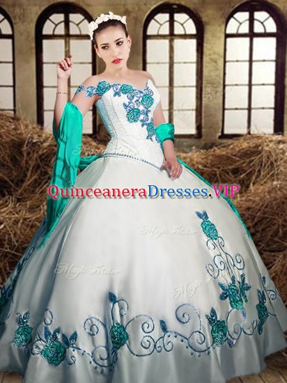 New Arrival Taffeta Sweetheart Sleeveless Lace Up Embroidery Quinceanera Dress in White - Click Image to Close