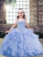 Straps Sleeveless Tulle Little Girl Pageant Dress Beading and Ruffles Lace Up