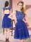 Classical Sleeveless Chiffon Mini Length Backless Dama Dress for Quinceanera in Royal Blue with Beading and Appliques