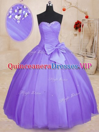 Deluxe Floor Length Ball Gowns Sleeveless Lavender Quinceanera Gown Lace Up