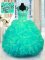Exceptional Ball Gowns Vestidos de Quinceanera Turquoise Straps Organza Cap Sleeves Floor Length Lace Up