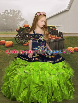 Organza Straps Sleeveless Lace Up Embroidery Child Pageant Dress in