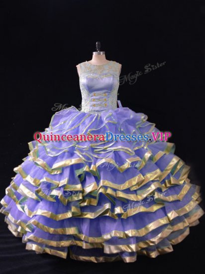 High Quality Scoop Sleeveless Lace Up Ball Gown Prom Dress Lavender Organza - Click Image to Close