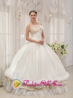 The Most Popular White Cologne Quinceanera Dress With Beading Strapless Floor-length Taffeta Ball Gown