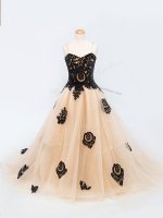Tulle Sleeveless Child Pageant Dress Brush Train and Appliques