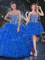 Sweetheart Sleeveless Lace Up Quinceanera Gowns Blue Organza