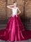 Court Train Ball Gowns Sweet 16 Dress Hot Pink Scoop Elastic Woven Satin Sleeveless Lace Up