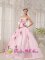 Long Beach Washington/WA Elegant A-line Baby Pink Appliques Decorate Quinceanera Dress With Strapless Taffeta