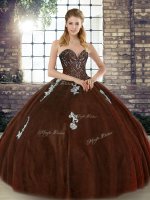 Floor Length Lace Up Quinceanera Gowns Brown for Military Ball and Sweet 16 and Quinceanera with Beading and Appliques(SKU SJQDDT2129002-5BIZ)