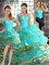 On Sale Aqua Blue Three Pieces Off The Shoulder Sleeveless Tulle Floor Length Lace Up Beading and Ruffled Layers Ball Gown Prom Dress