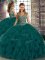 Hot Selling Peacock Green Sleeveless Floor Length Beading and Ruffles Lace Up Quinceanera Dresses