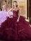 Shining Burgundy Lace Up Scoop Beading and Ruffles Quinceanera Dresses Tulle Sleeveless Brush Train