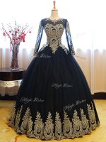 Floor Length Navy Blue Sweet 16 Dress Scoop Sleeveless Lace Up