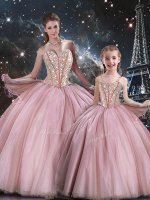 Pink Sweetheart Neckline Beading Quinceanera Dresses Sleeveless Lace Up