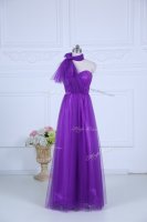 Super Empire Quinceanera Court of Honor Dress Eggplant Purple Halter Top Tulle Sleeveless Floor Length Zipper