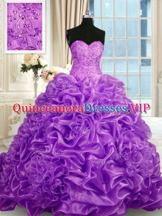 Pick Ups Sweetheart Sleeveless Sweep Train Lace Up Quinceanera Gowns Fuchsia Organza