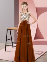 Classical Brown Chiffon Zipper Scoop Sleeveless Floor Length Damas Dress Beading and Appliques