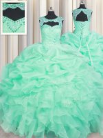 Scoop Apple Green Lace Up Quince Ball Gowns Beading and Ruffles and Pick Ups Sleeveless Floor Length(SKU PSSW0420BIZ)