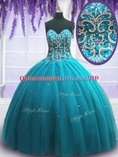 Designer Tulle Sleeveless Floor Length Quinceanera Gown and Beading - Click Image to Close