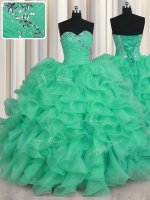 Sweetheart Sleeveless Organza 15th Birthday Dress Beading and Ruffles Lace Up
