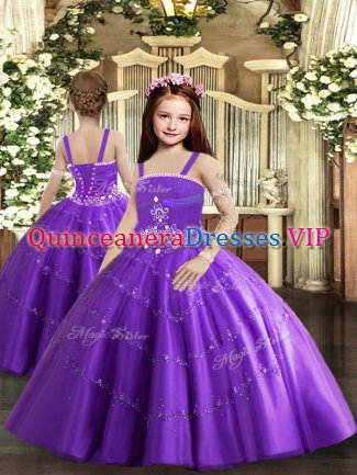 Tulle Sleeveless Floor Length High School Pageant Dress and Beading and Ruffled Layers
