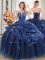 Pretty Navy Blue Sweetheart Neckline Beading and Pick Ups 15th Birthday Dress Sleeveless Lace Up