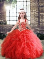 Sleeveless Beading and Ruffles Lace Up Pageant Gowns For Girls