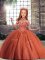 High Class Rust Red Tulle Lace Up High-neck Sleeveless Floor Length Custom Made Pageant Dress Beading