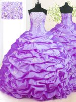 Modest Sweep Train Ball Gowns Quinceanera Dresses Lavender Strapless Taffeta Sleeveless With Train Lace Up