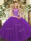 Eggplant Purple Lace Up Scoop Beading and Appliques Vestidos de Quinceanera Tulle Sleeveless